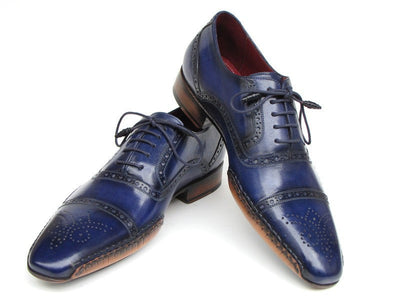 Paul Parkman Men's Captoe Navy Blue Hand Painted Oxfords (ID#5032-NAVY)