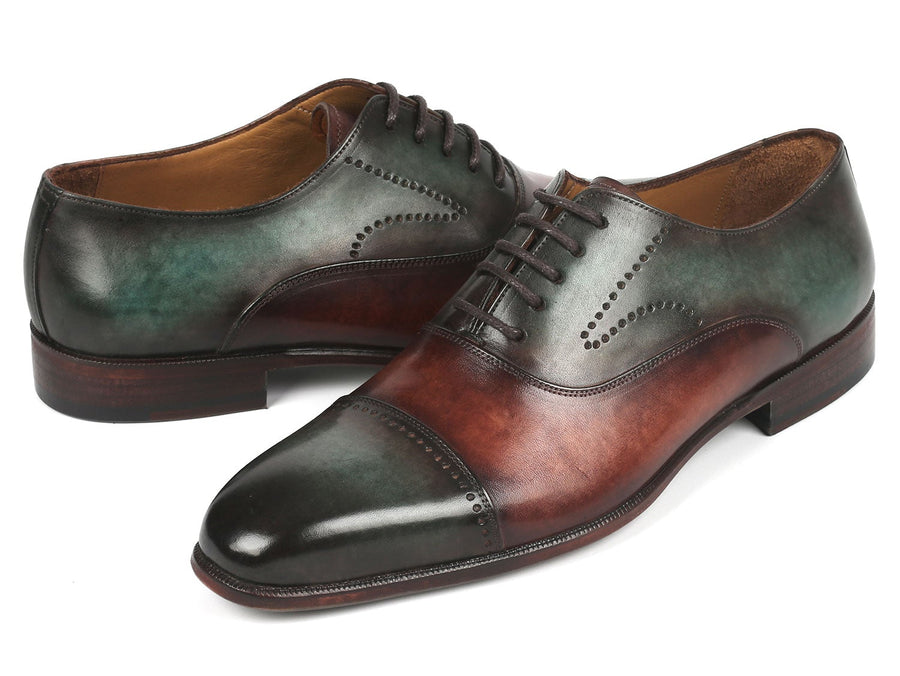 Paul Parkman Men's Cap Toe Oxfords Green & Brown (ID#314-GRNBRW)