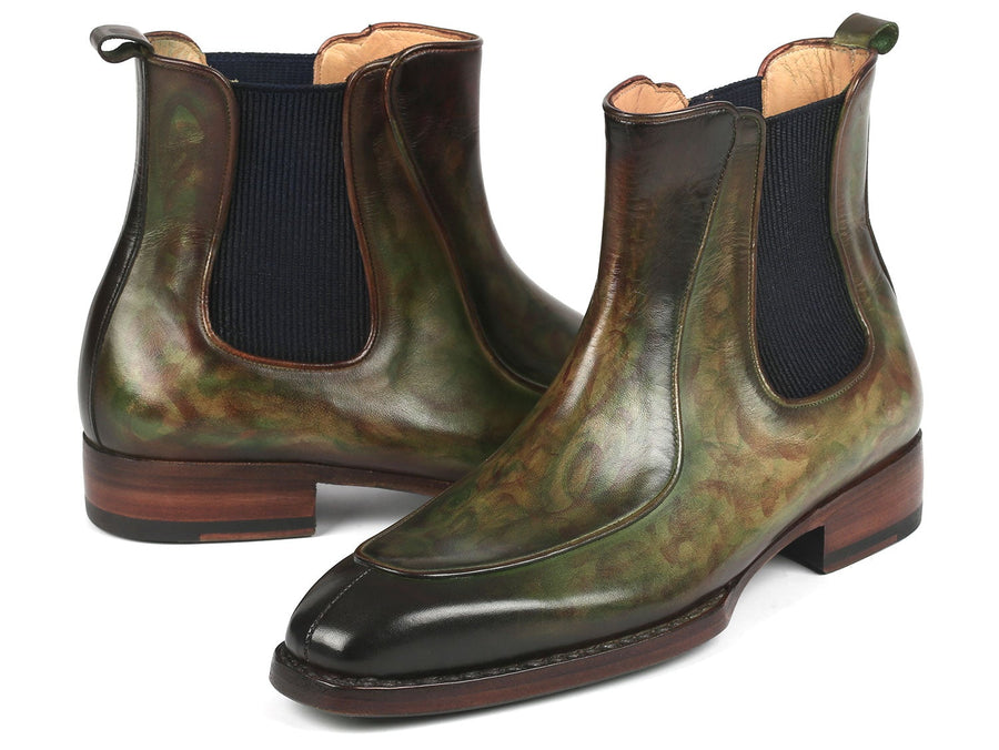 Paul Parkman Men's Green Handpainted Chelsea Boots Goodyear Welted (ID#BT822GRN)