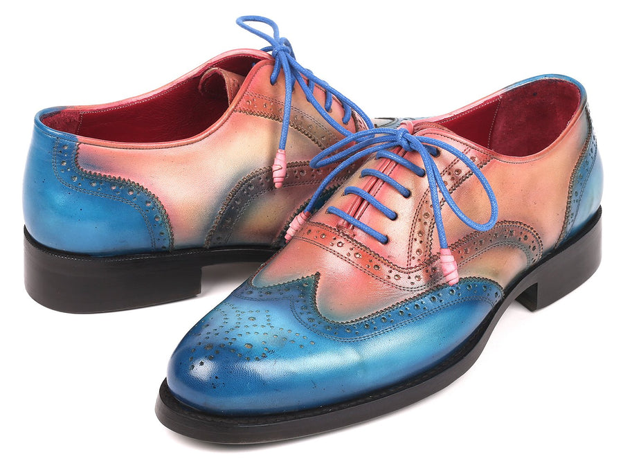 Paul Parkman Blue & Pink Men's Wingtip Oxfords Goodyear Welted (ID#027-BLUPNK)