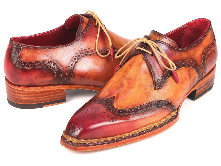 Paul Parkman Norwegian Welted Wingtip Derby Shoes Red & Camel (ID#8506-CML)