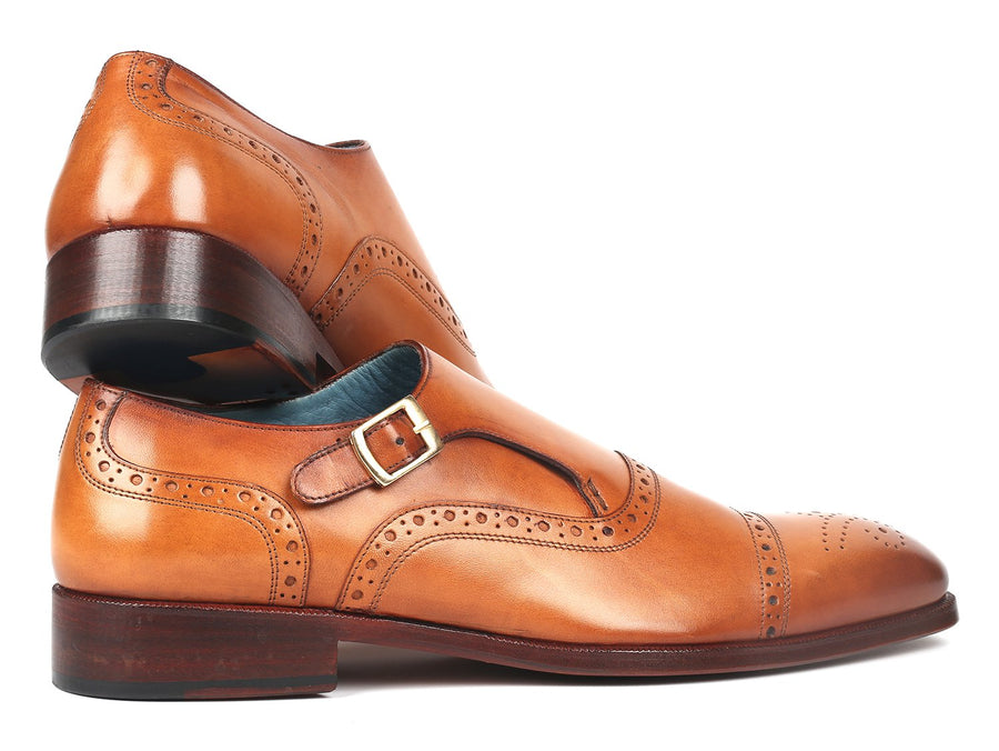 Paul Parkman Men's Cap Toe Monkstrap Shoes Cognac (ID#65CGN97)