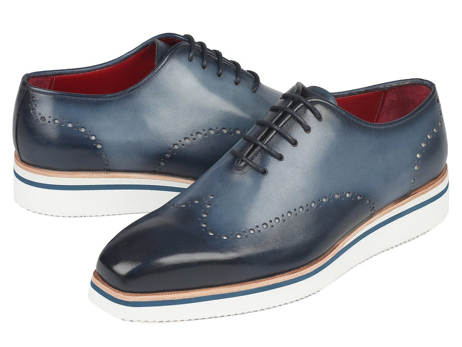 Paul Parkman Men's Smart Casual Wingtip Oxfords Navy (ID#187-NAVY)