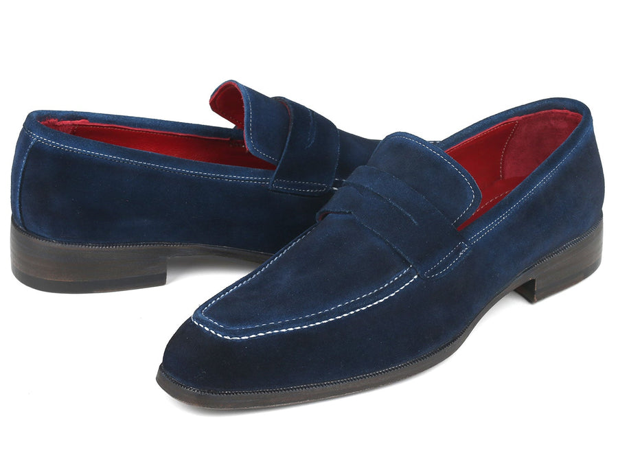 Paul Parkman Men's Penny Loafers Navy Suede (ID#10SD21)